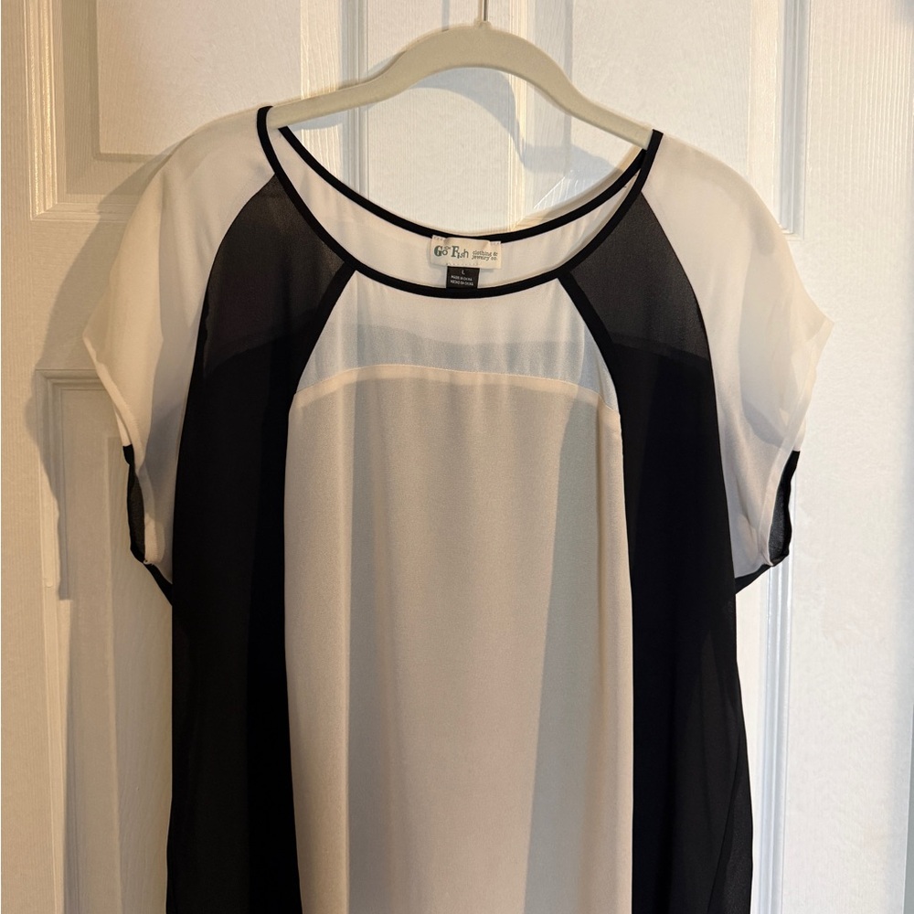 Chiffon Colorblock Blouse - Black & White - L